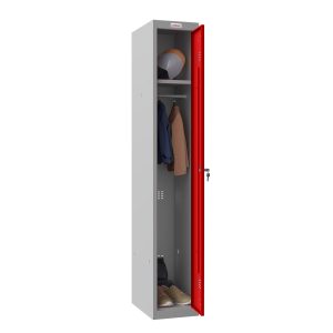 Phoenix PL Series PL1130G 1 Column 1 Door Personal Locker Grey Body with Red / Grey Blue Door with Key / Combination or Electronic Lock