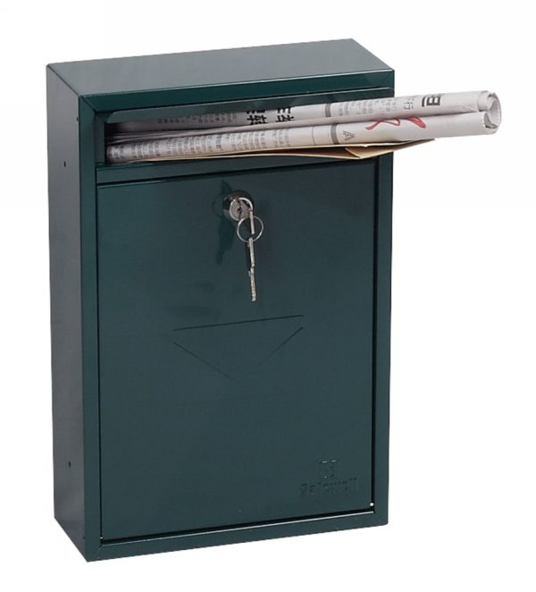 Phoenix Letra Front Loading Mail Box in Green with Key Lock