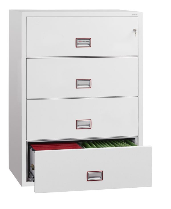 Phoenix World Class Lateral Fire File FS2414 4 Drawer Filing Cabinet with Key Lock, Electronic Lock