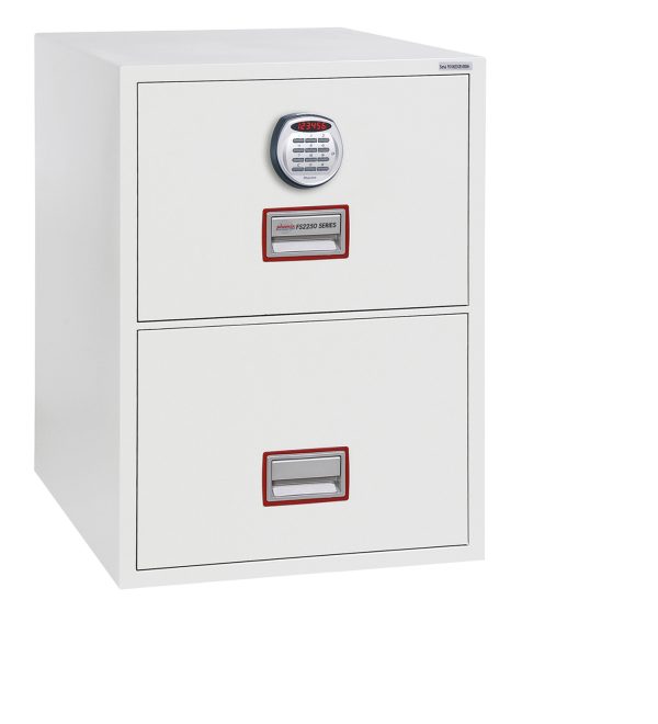 Phoenix World Class Vertical Fire File FS2252K 2 Drawer Filing Cabinet with Key / Fingerprint Lock