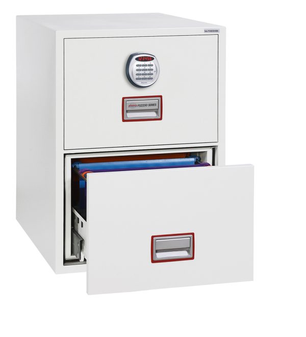 Phoenix World Class Vertical Fire File FS2252K 2 Drawer Filing Cabinet with Key / Fingerprint Lock