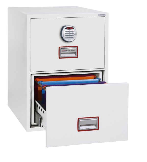 Phoenix World Class Vertical Fire File FS2252K 2 Drawer Filing Cabinet with Key / Fingerprint Lock