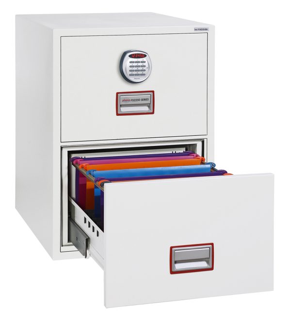 Phoenix World Class Vertical Fire File FS2252K 2 Drawer Filing Cabinet with Key / Fingerprint Lock