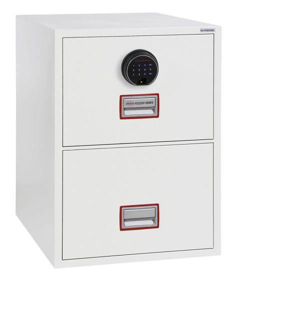 Phoenix World Class Vertical Fire File FS2252K 2 Drawer Filing Cabinet with Key / Fingerprint Lock