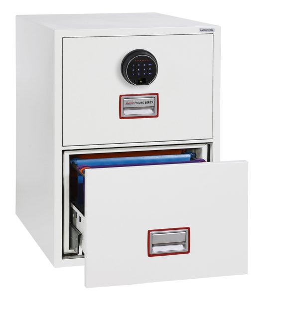 Phoenix World Class Vertical Fire File FS2252K 2 Drawer Filing Cabinet with Key / Fingerprint Lock