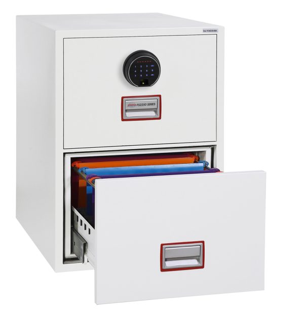 Phoenix World Class Vertical Fire File FS2252K 2 Drawer Filing Cabinet with Key / Fingerprint Lock