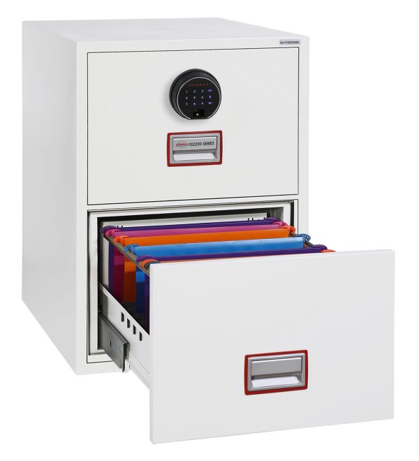 Phoenix World Class Vertical Fire File FS2252K 2 Drawer Filing Cabinet with Key / Fingerprint Lock