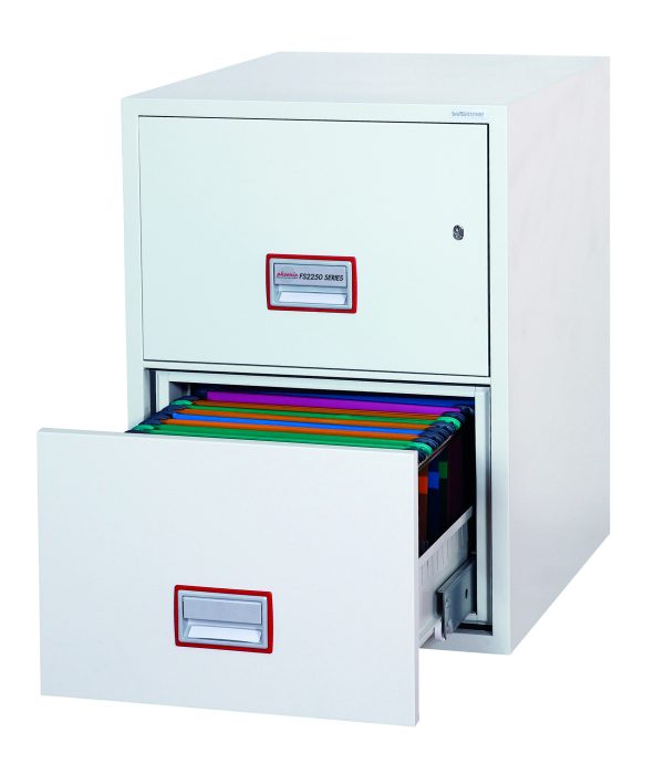 Phoenix World Class Vertical Fire File FS2252K 2 Drawer Filing Cabinet with Key / Fingerprint Lock