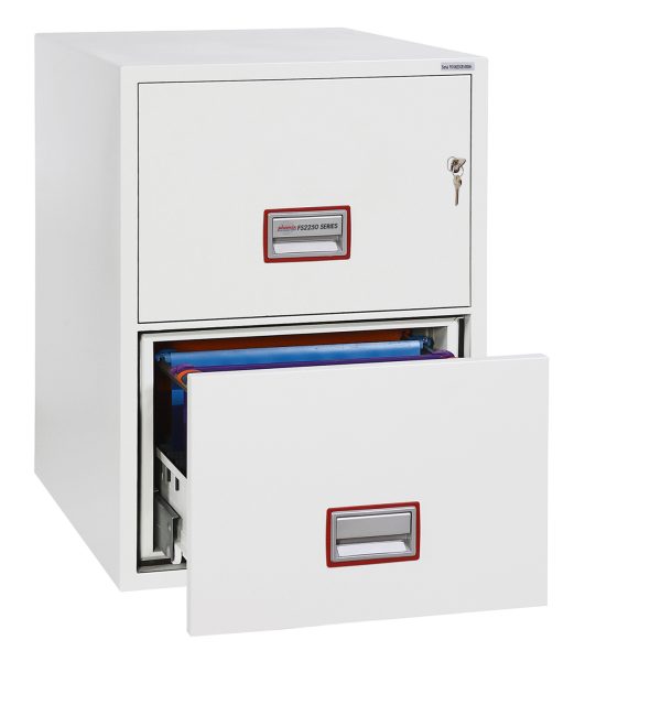 Phoenix World Class Vertical Fire File FS2252K 2 Drawer Filing Cabinet with Key / Fingerprint Lock