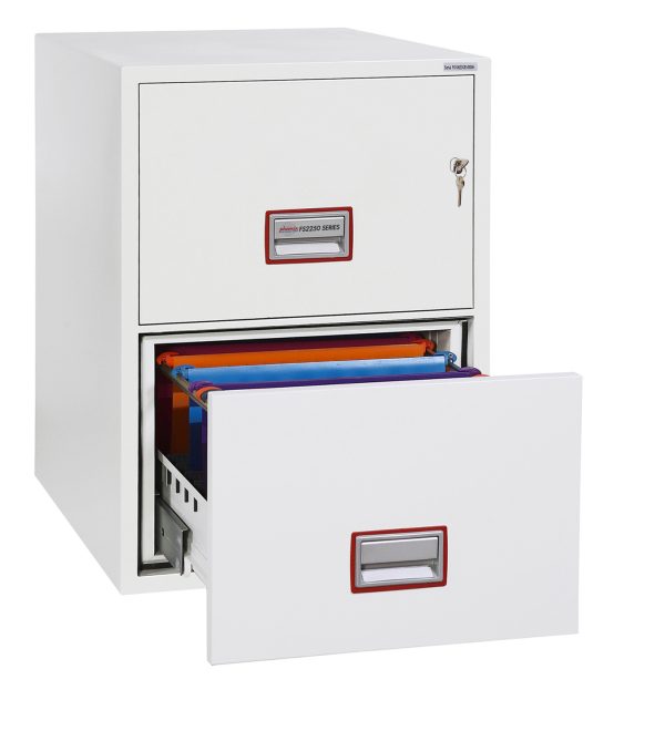 Phoenix World Class Vertical Fire File FS2252K 2 Drawer Filing Cabinet with Key / Fingerprint Lock