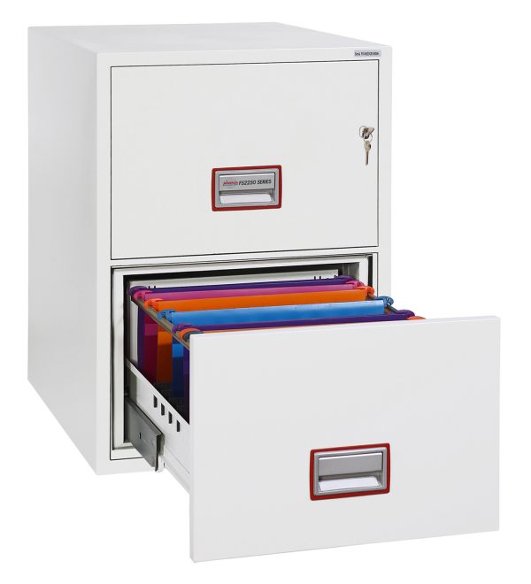 Phoenix World Class Vertical Fire File FS2252K 2 Drawer Filing Cabinet with Key / Fingerprint Lock