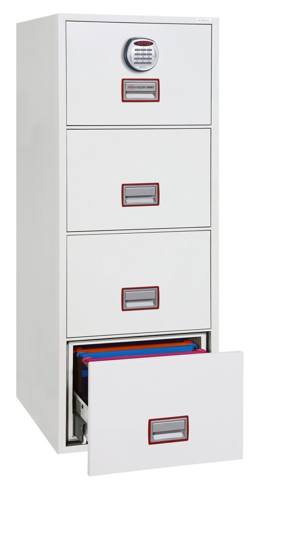 Phoenix World Class Vertical Fire File FS2254 4 Drawer Filing Cabinet with Key / Electronic or Fingerprint Lock - Electronic lock