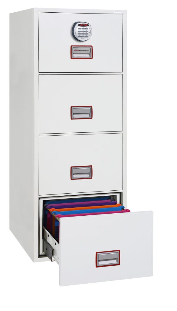 Phoenix World Class Vertical Fire File FS2254 4 Drawer Filing Cabinet with Key / Electronic or Fingerprint Lock - Electronic lock