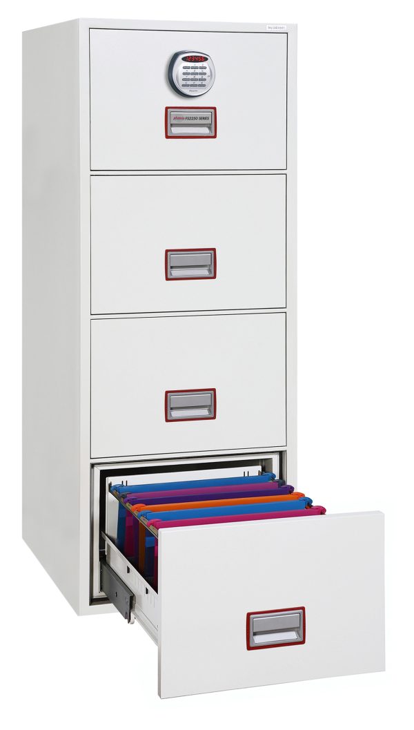 Phoenix World Class Vertical Fire File FS2254 4 Drawer Filing Cabinet with Key / Electronic or Fingerprint Lock - Electronic lock