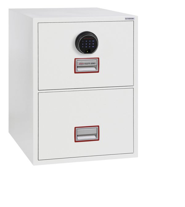 Phoenix World Class Vertical Fire File FS2272 2 Drawer Filing Cabinet with Key, Electronic or Fingerprint Lock - Fingerprint lock