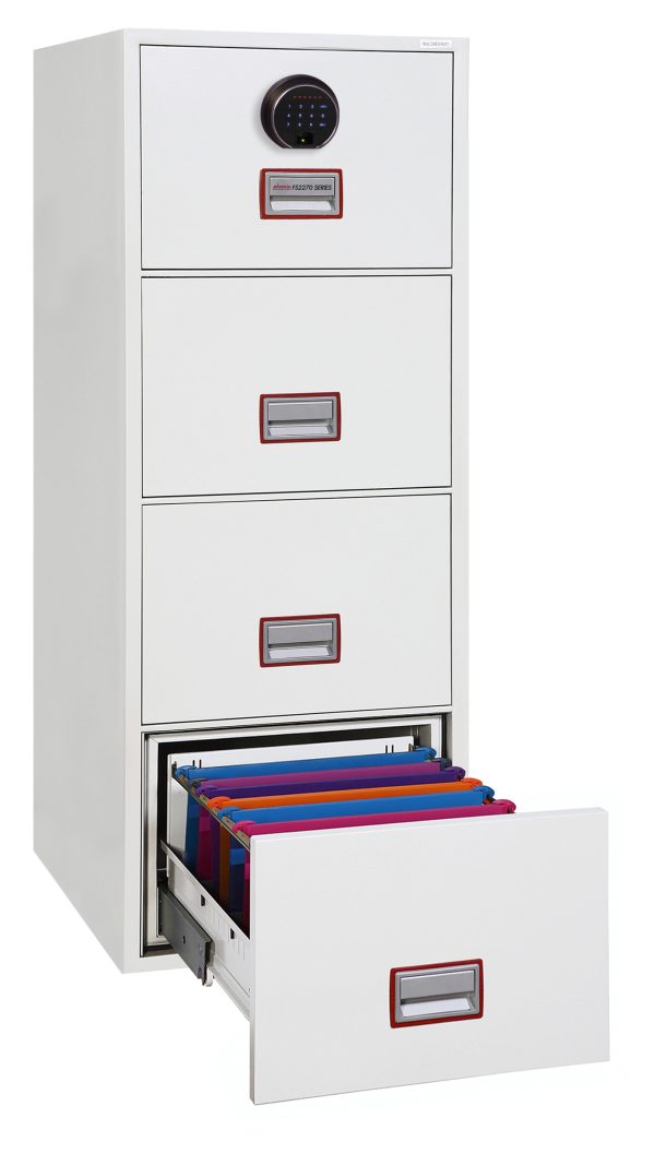 Phoenix World Class Vertical Fire File FS2274 4 Drawer Filing Cabinet with Key Lock - Fingerprint lock