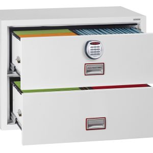 Phoenix World Class Lateral Fire File FS2412 2 Drawer Filing Cabinet with Key, Electronic or Fingerprint Lock - Electronic lock