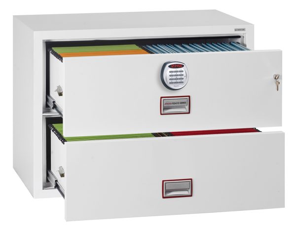 Phoenix World Class Lateral Fire File FS2412 2 Drawer Filing Cabinet with Key, Electronic or Fingerprint Lock - Electronic lock